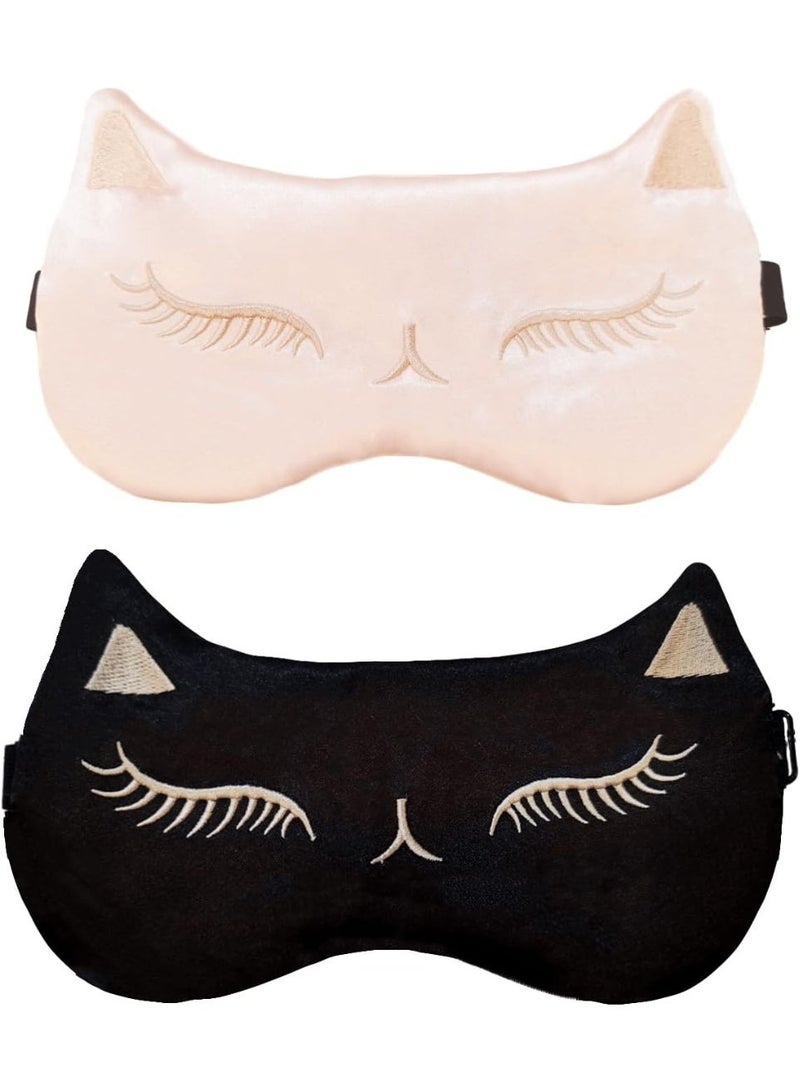 ChicAbode Cute Cat Sleep Mask for Kids, 2 Pack Silk Sleeping Eye Cover Adjustable Mask Night Eyeshade Cover for Girls Boys Women Men Sleep Travel Nap Party Supplies - Image 1